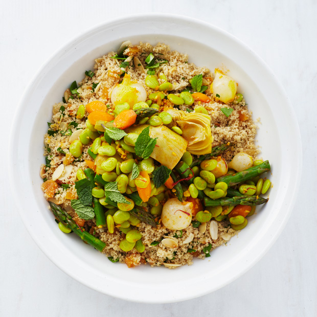 Spring Vegetable Tagine On Almond Couscous