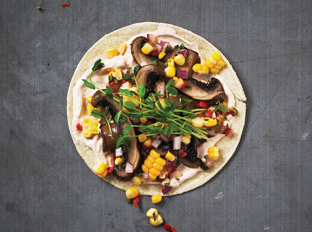 Mushroom Tacos with Corn Salsa and Chipotle Crema
