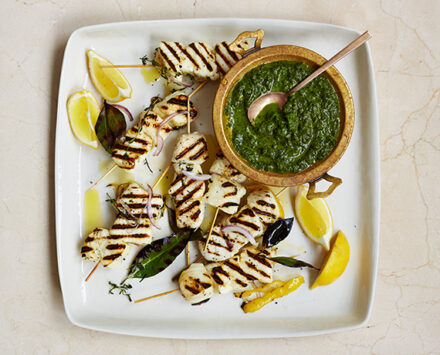 Halibut Skewers with Zhoug Sauce