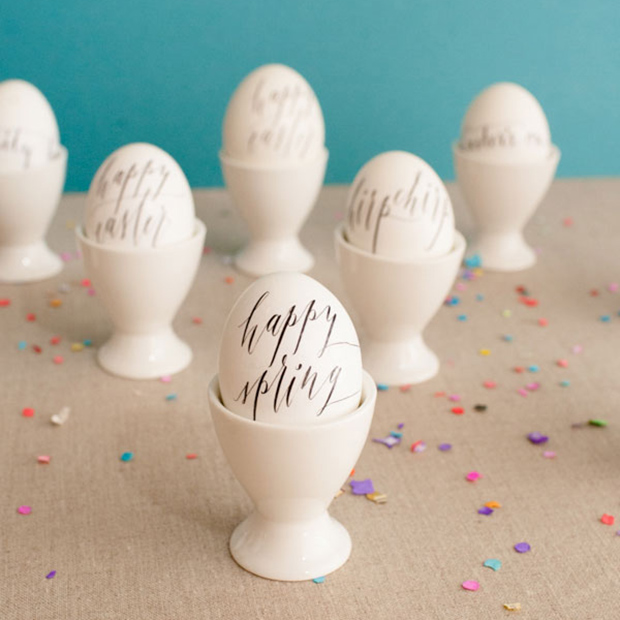 diy calligraphed easter eggs