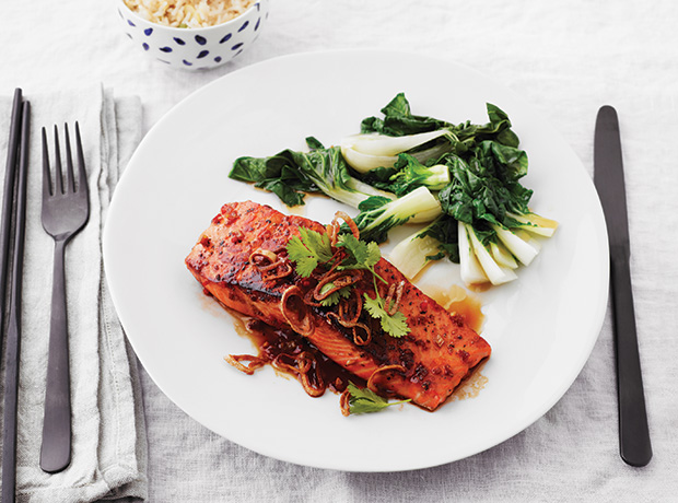 Caramelized Salmon Fillets with Sautéed Baby Bok Choy