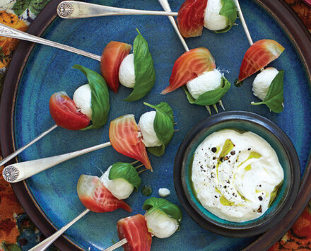 Candy-Cane Beets with Basil-Wrapped Goat Cheese and Horseradish Cream Sauce