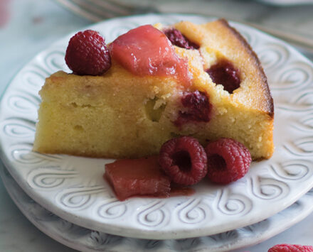 rhubarb raspberry olive oil cake