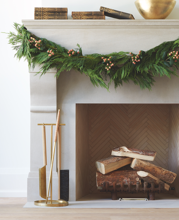 Modern fireplace with simple garland