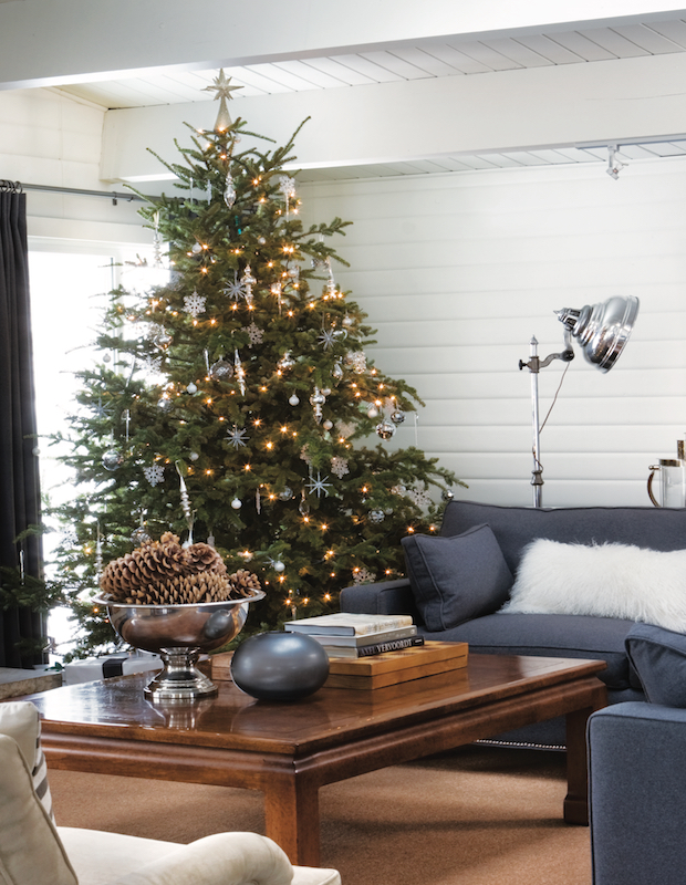 Large Christmas tree with rustic feel.