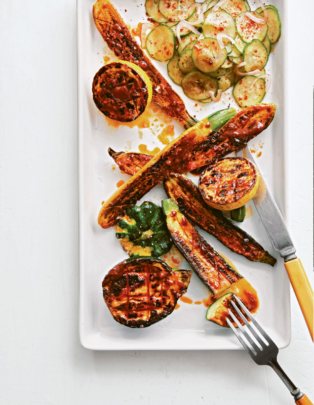 Charred Summer Squash with Spicy Cucumbers