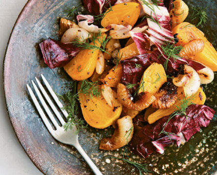 Yellow Beets and Harissa Onions