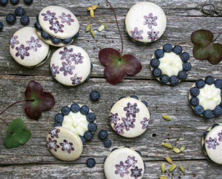 Cardamom Macarons With Blueberries And Cream Cheese
