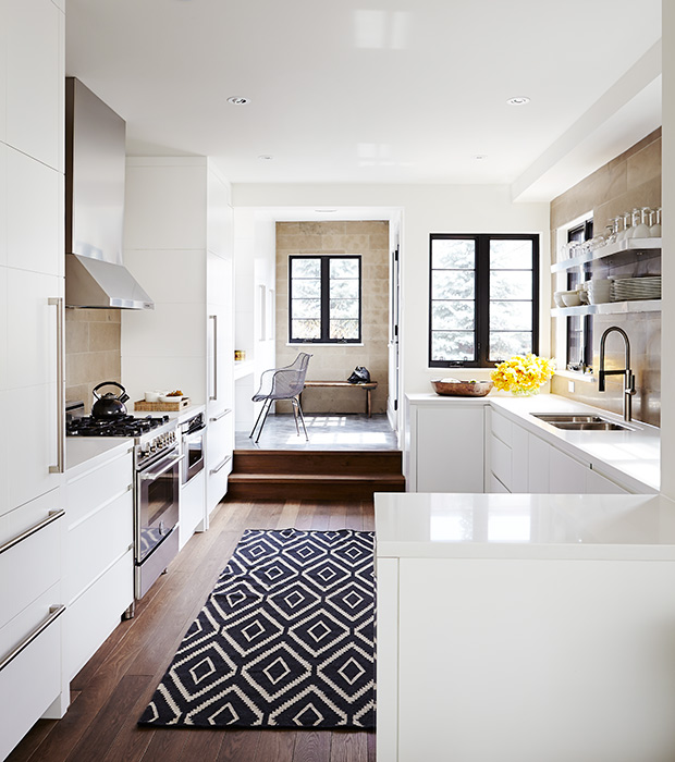 sleek modern kitchen with accent rug
