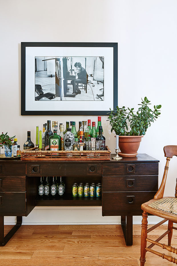 Laura Calder's vintage desk turned liquor cabinet.