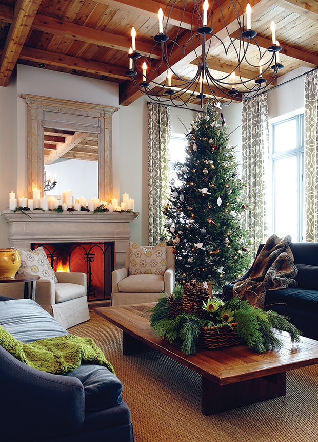 High ceilings make way for a tall Christmas tree.
