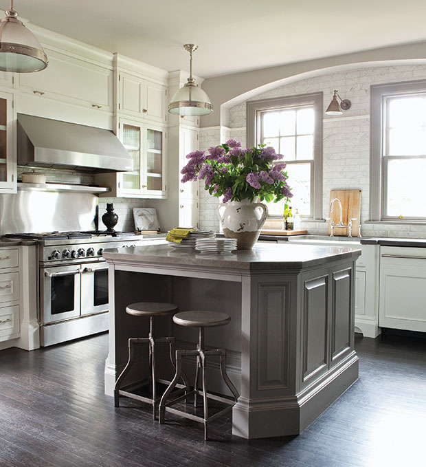 Nam Dang-Mitchell's kitchen with British-inspired design and apron sink.