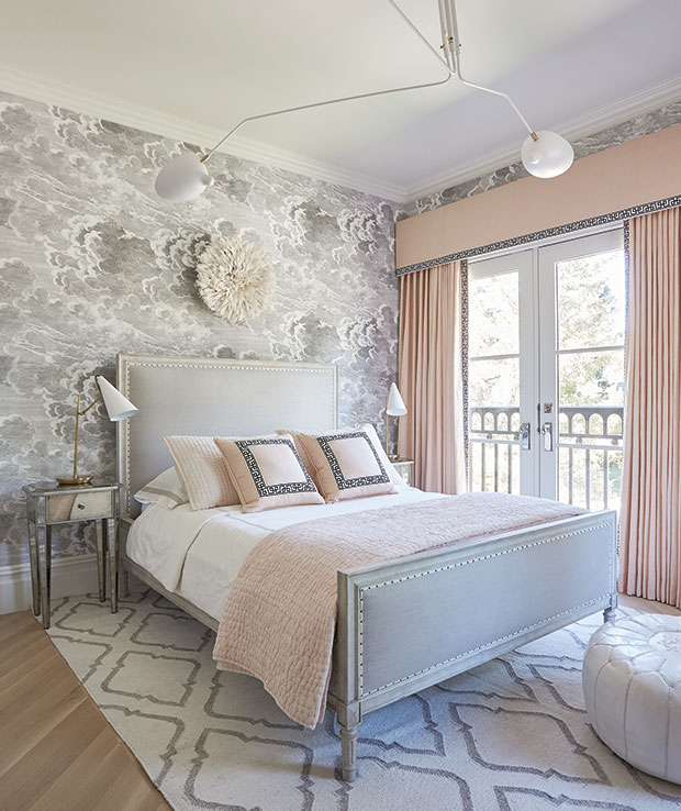 Nam Dang-Mitchell's design of a blush-accented bedroom.