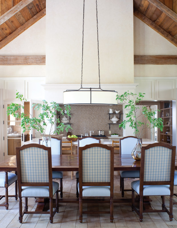 Gingham-backed dining room chairs