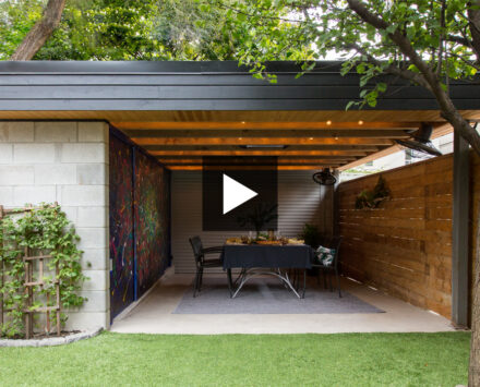 Philippe Beauparlant's multipurpose carport which doubles as a parking garage and dining area