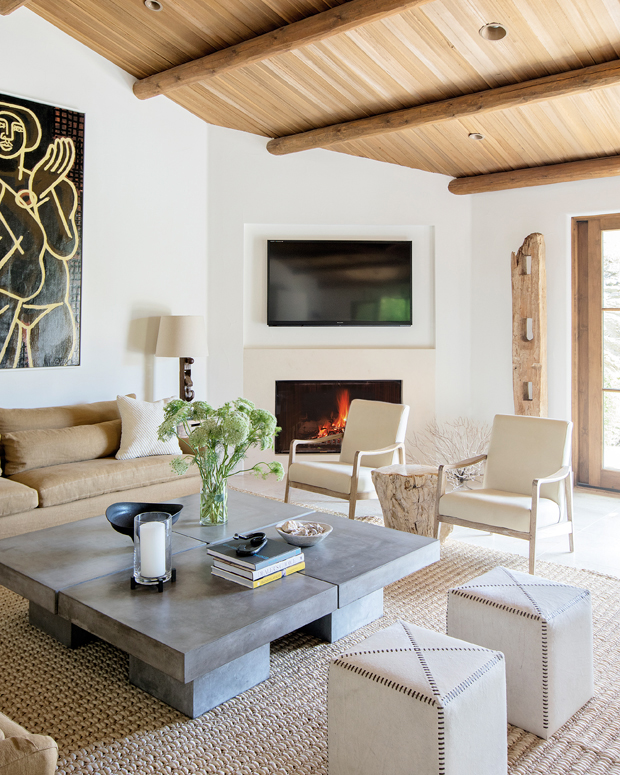 Desert rustic living room with concrete tables