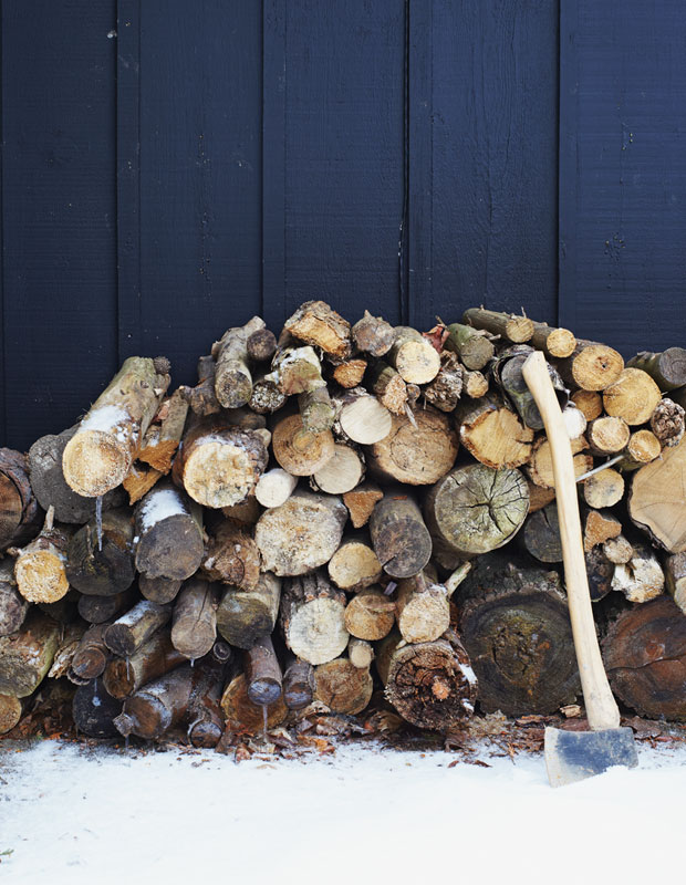 Holiday curb appeal — a stack of logs