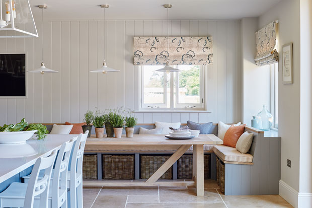 Dining zone with rustic chic design. Muted and accent colours add texture and colour to the room.