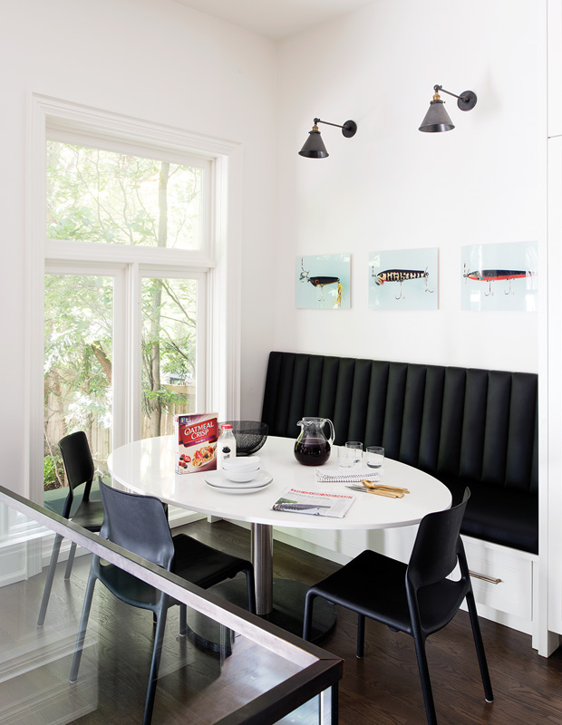Breakfast nooks with a graphic black panelled banquette