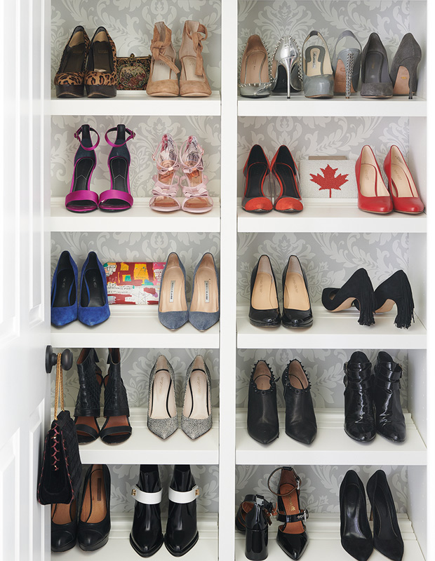 Organized walk-in closet - Tessa Virtue's shoe rack
