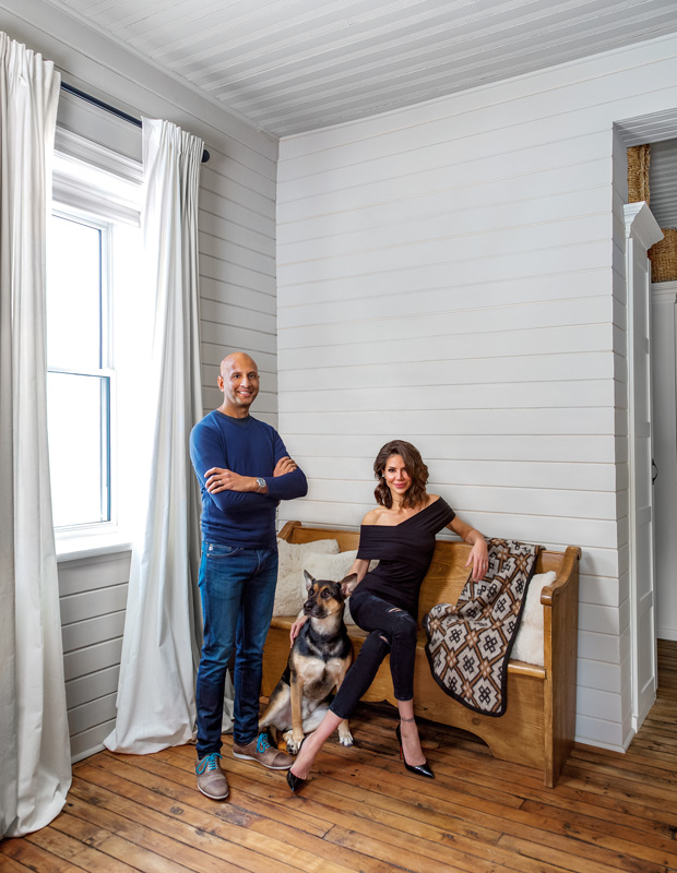 Designer Elle Patille with her husband and dog