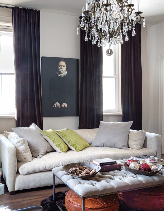Designer Elle Patille family room with chandelier