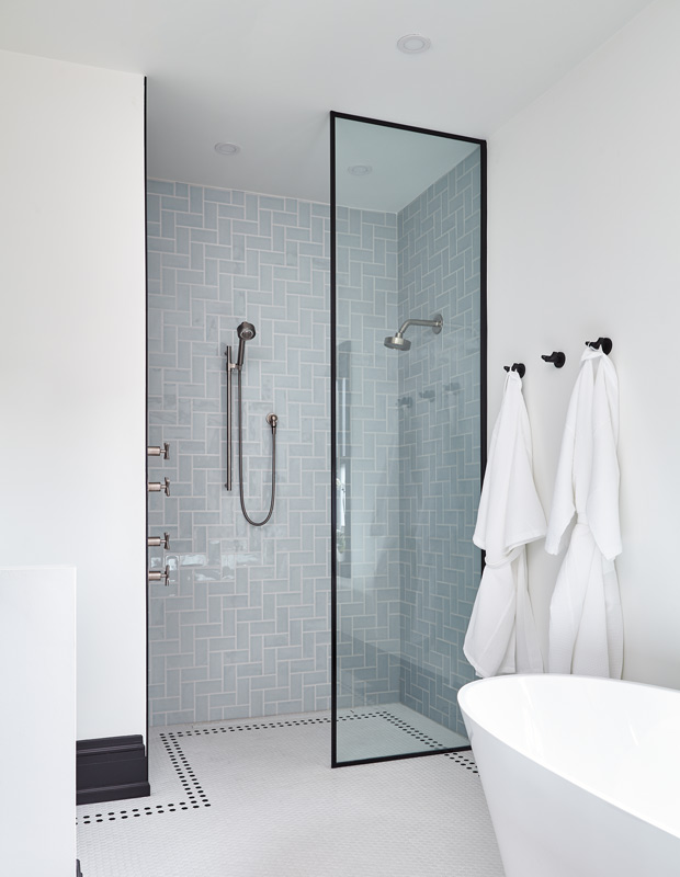 Minimalist spaces bathroom with glass shower