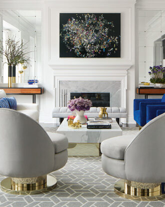 Anne Hepfer global family home living room with pops of blue