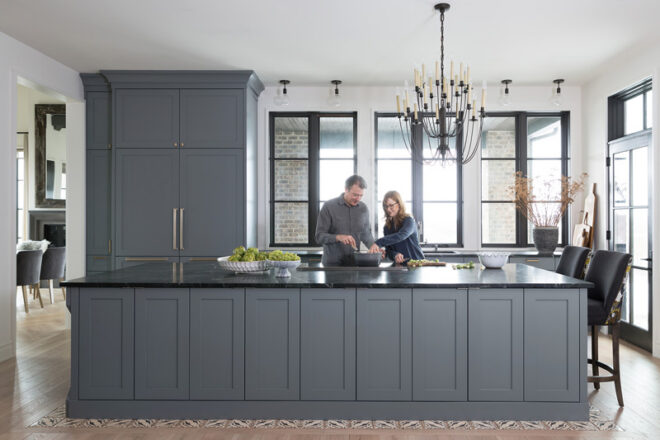 Nyla Free Calgary home kitchen with moody cabinetry