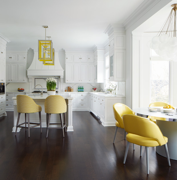 Colorful kitchens yellow seating and light fixture