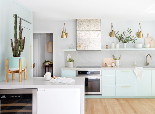 Colorful kitchens mint blue cabinets