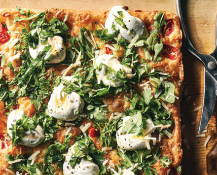 Grape Tomato And Ricotta Cream Roman-Style Pizza