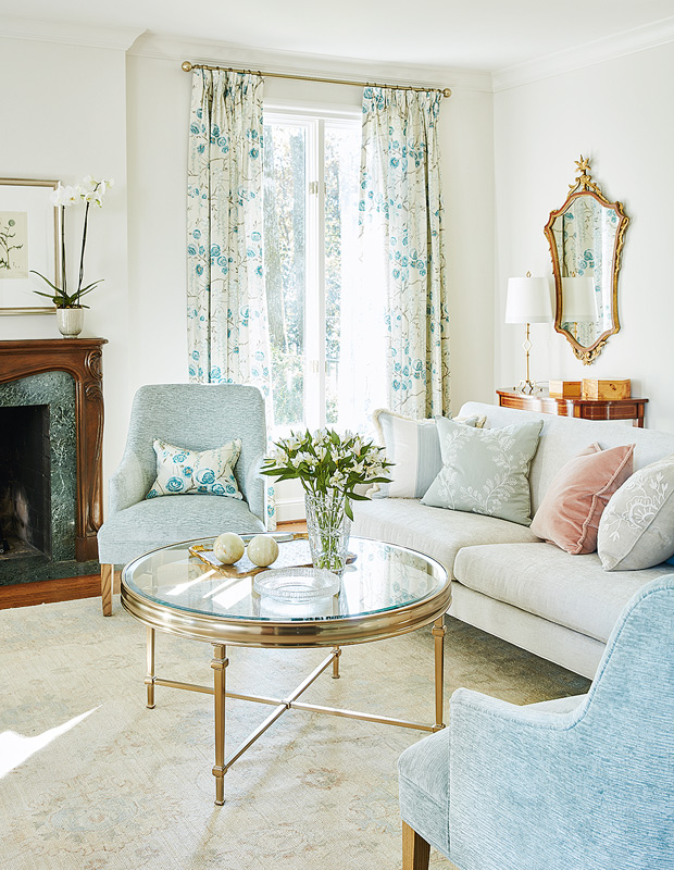 Sarah Richardson southern home living room with pretty pastels