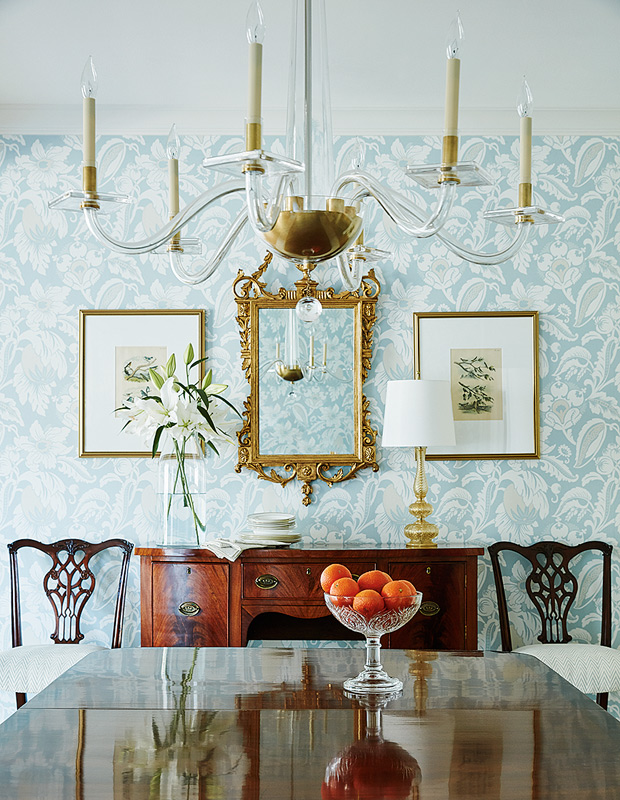 Sarah Richardson southern home dining room with botanical wallpaper