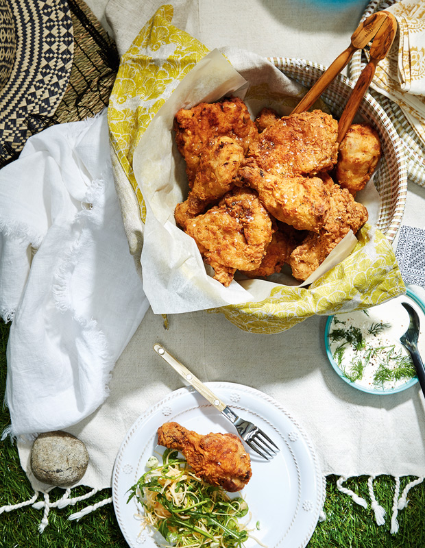 Brandon Olsen's famous fried chicken with buttermilk dill sauce
