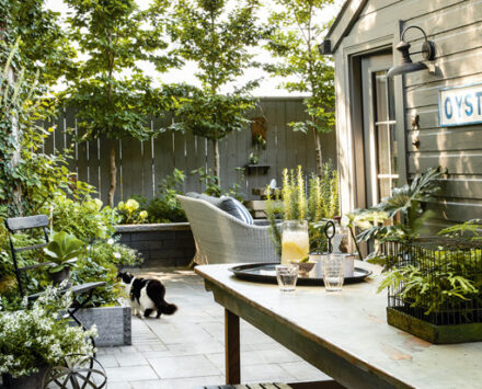 Jennifer Stewart garden long bench for communal dining