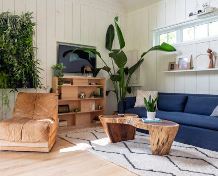 Converted barn with fresh foliage