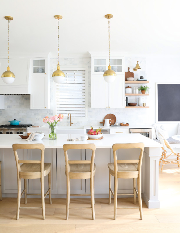 coastal bistro kitchen with bright whites and blond wood