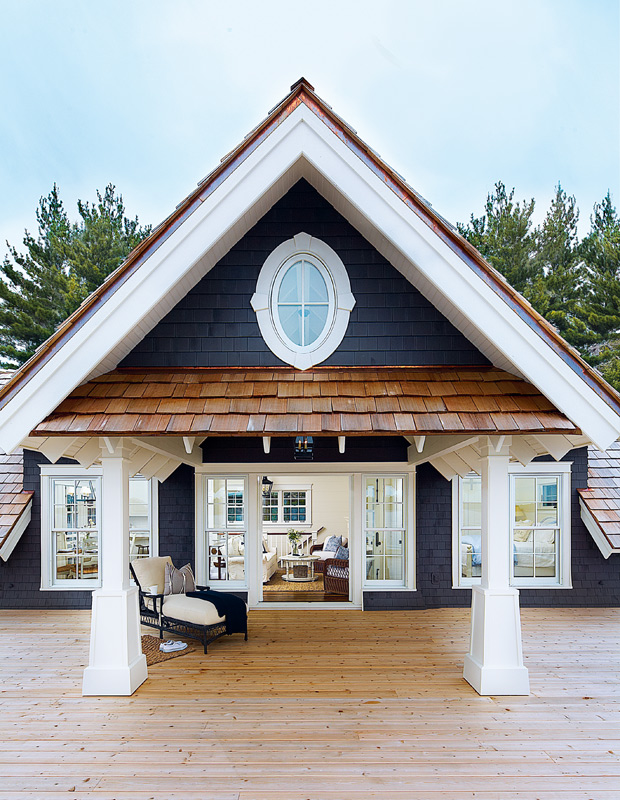 new-build Muskoka boathouse second-level guest suite has seamless indoor-outdoor living