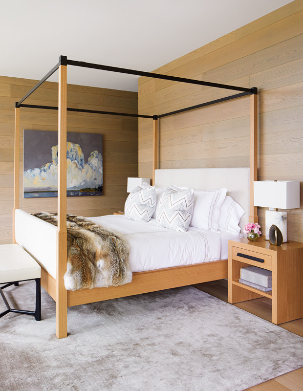 sloan mauran lake house bedroom with four-poster bed