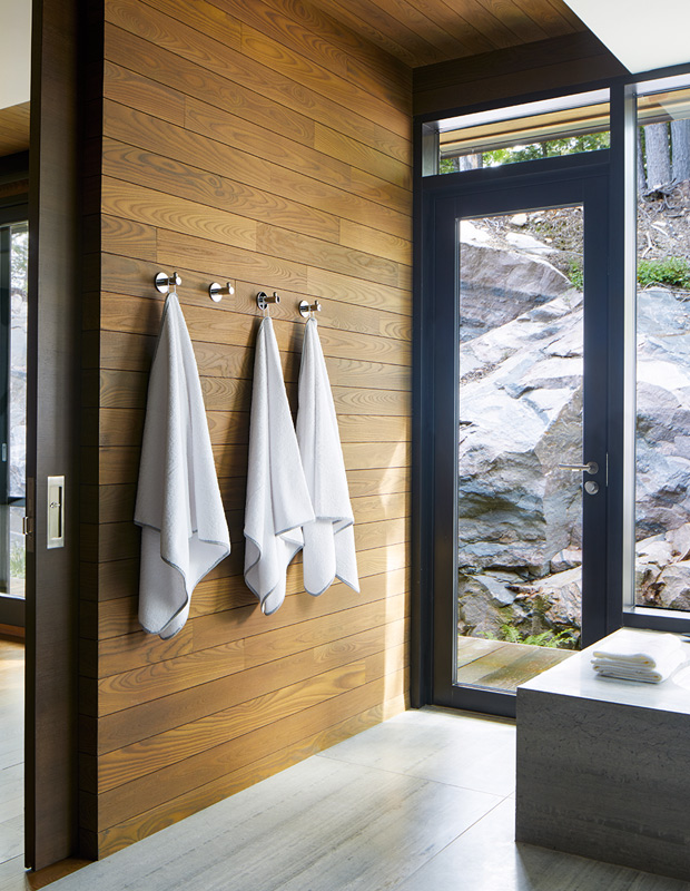 contemporary, nature-inspired cottage bathroom