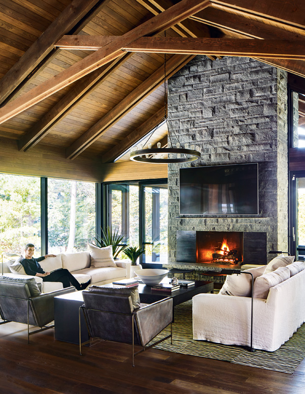 contemporary, nature-inspired cottage living room