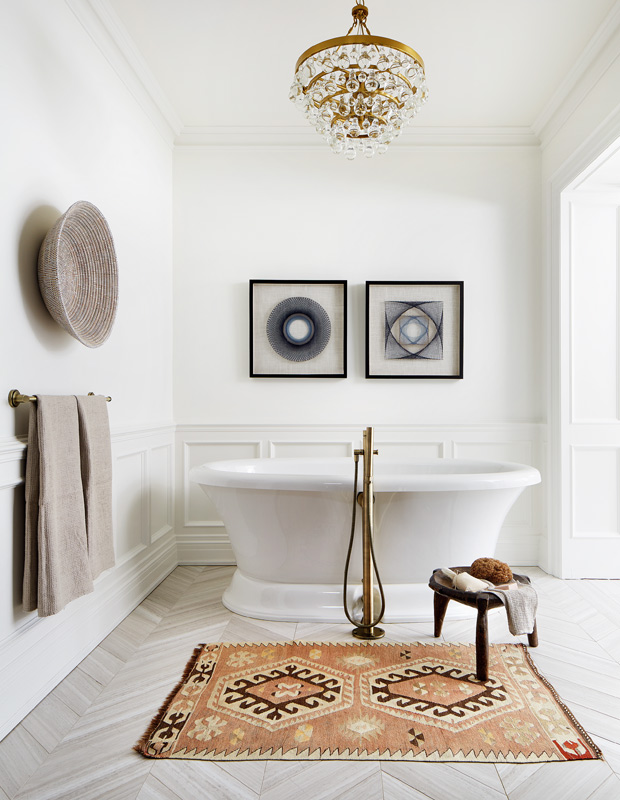 decorative bowls one large woven bowl adds a global feel to this principal bathroom