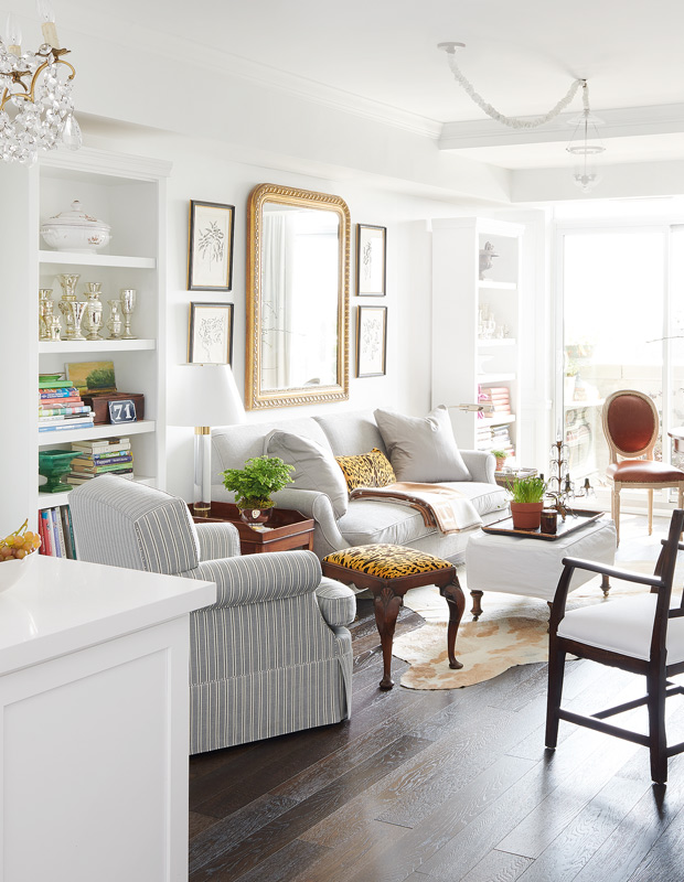 antique dealer's condo living room with cheetah print