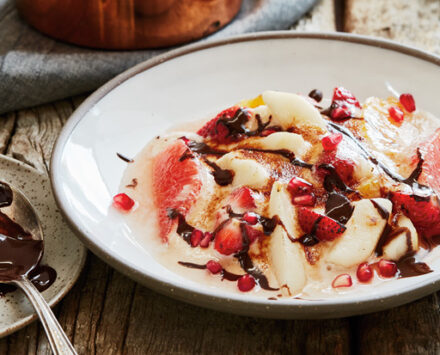 Fruit Gratiné with Southbrook Framboise Sabayon & Chocolate Sauce