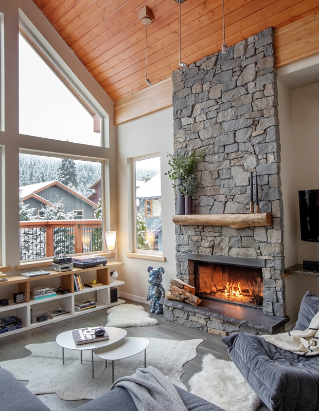 best cozy spaces living room with stone fireplace