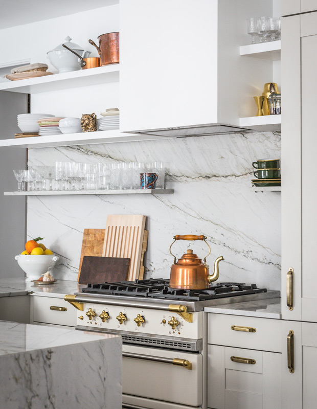 Jackie Kai Ellis Paris apartment kitchen with open shelving