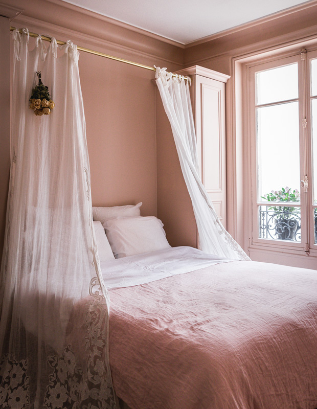 Jackie Kai Ellis Paris apartment blush pink principal bedroom