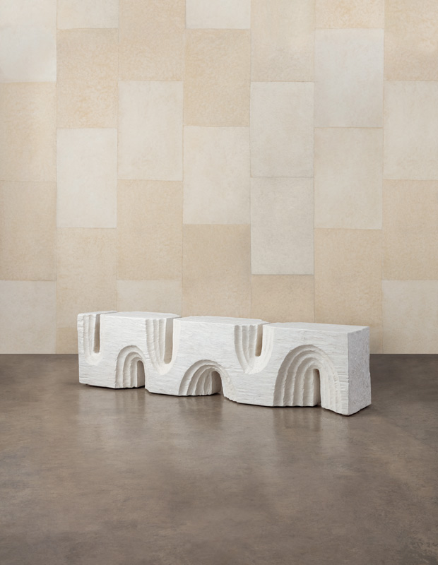 sculptural accents echo bench by Kelly Wearstler