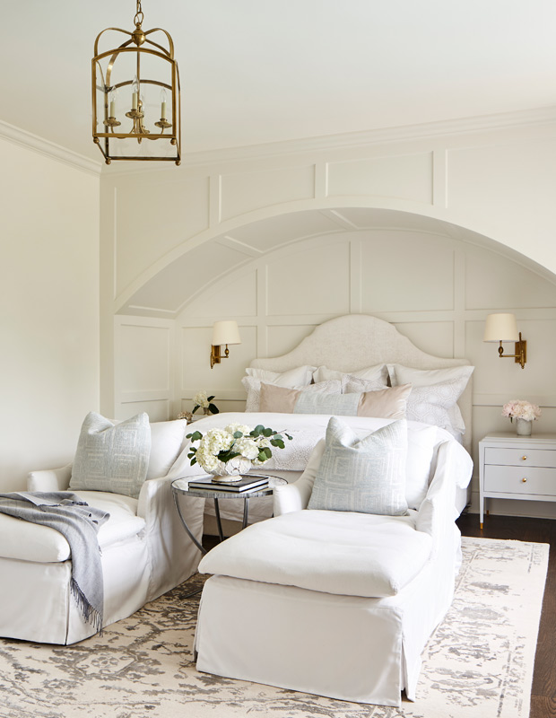 Mel Bean formal, yet comfortable design serene principal bedroom with beautiful millwork